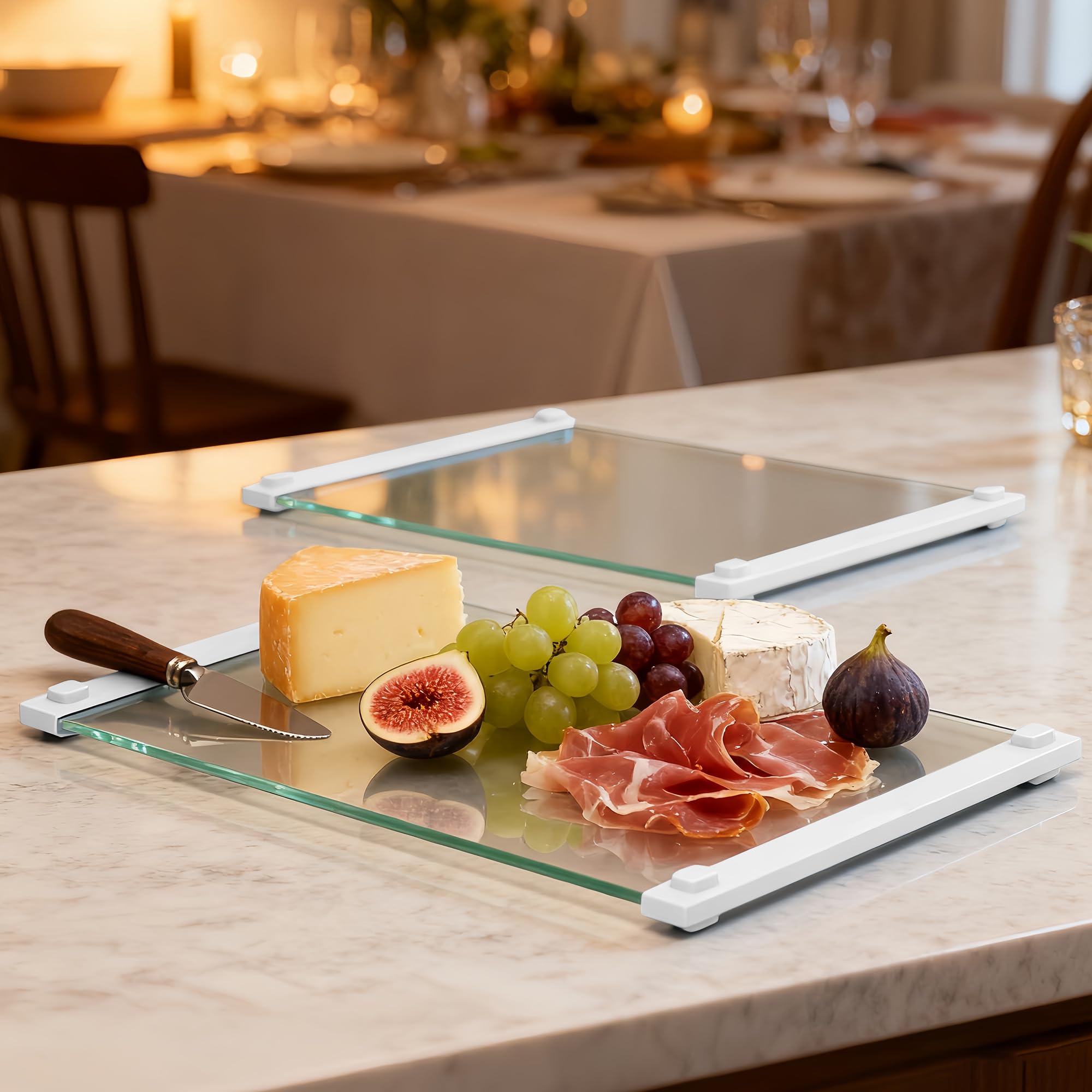LANGBOHOS glass cutting board 12x8 top view for compact prep space