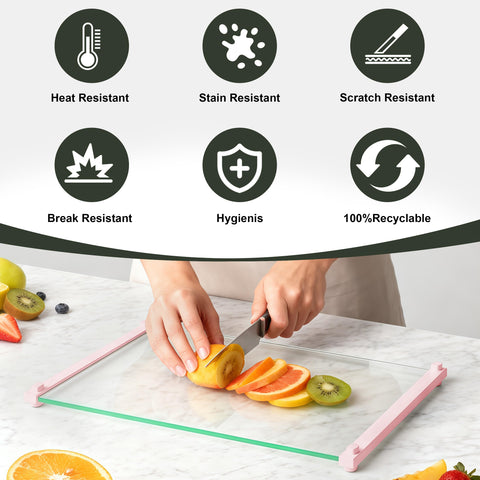 LANGBOHOS pink glass board with anti-slip edge for steady cutting.