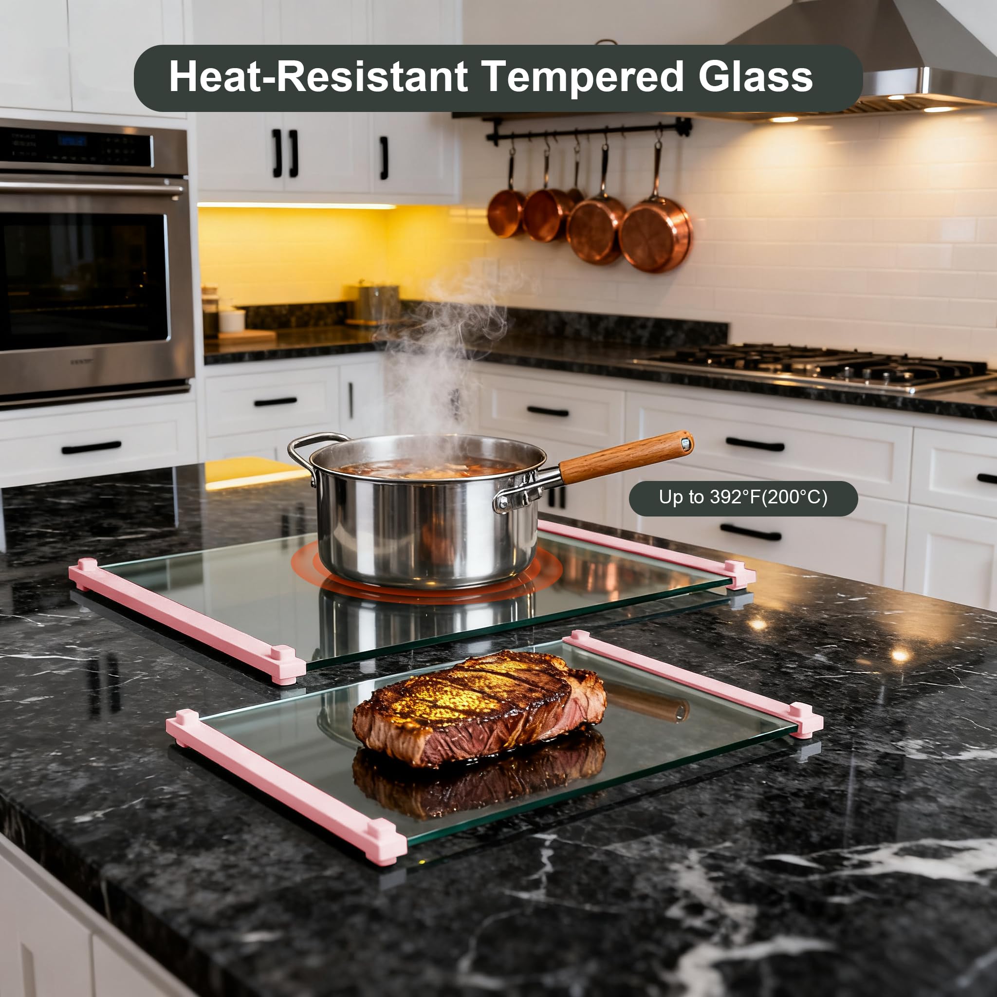 LANGBOHOS pink non-toxic glass board – hygienic, residue-repelling surface.