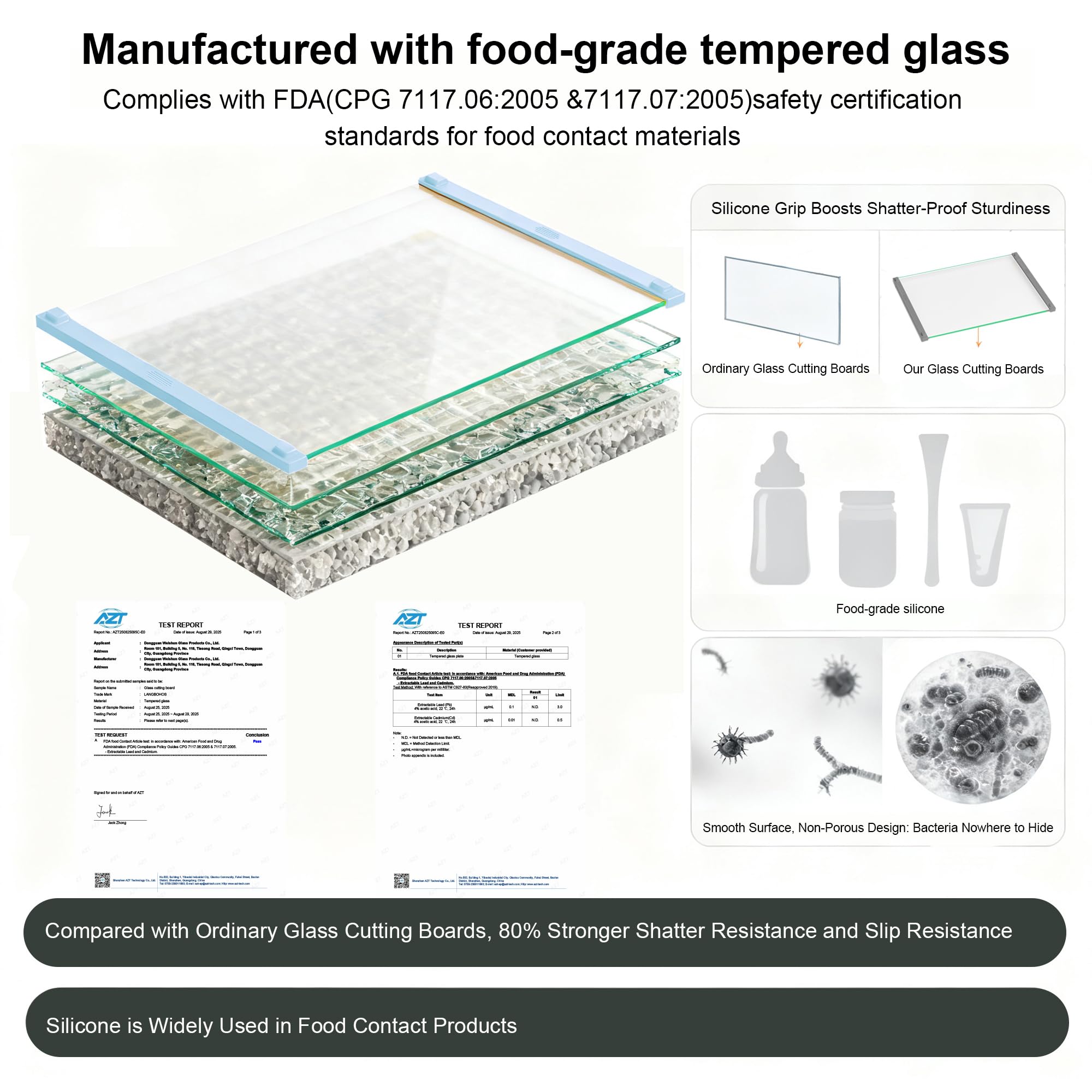 LANGBOHOS non-toxic glass cutting board for hygienic kitchen use