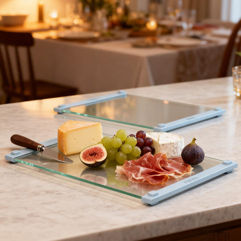 LANGBOHOS small 12x8 glass cutting board with silicone grip for precise chopping