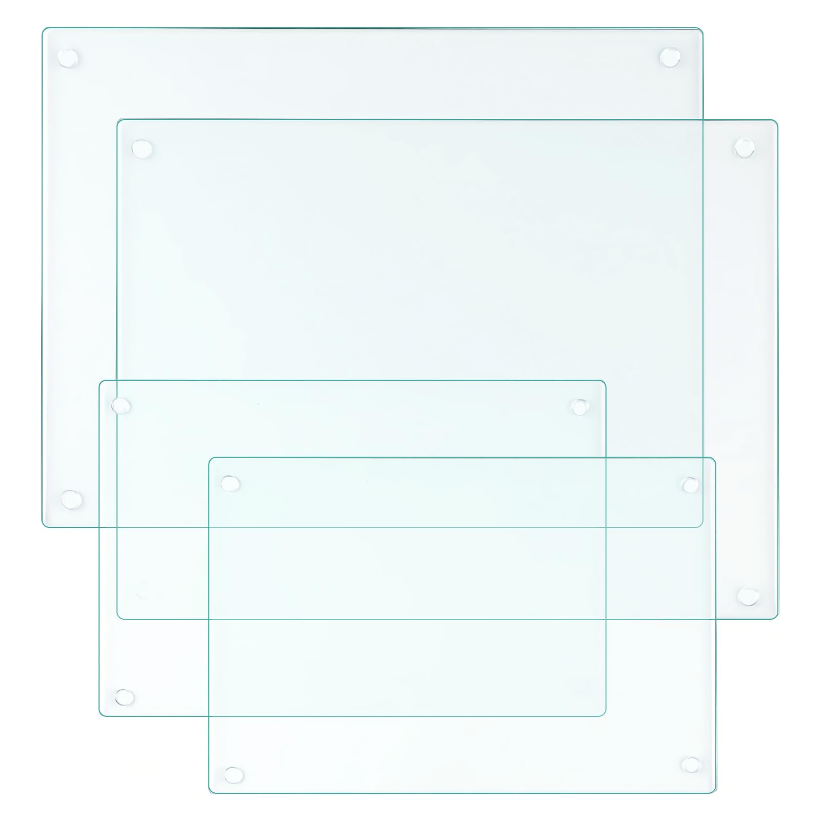 LANGBOHOS tempered glass cutting board set on a counter, showing durable four-piece versatility.