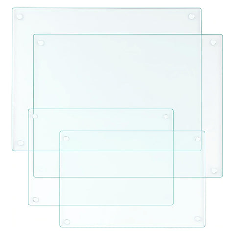 LANGBOHOS tempered glass cutting board set on a counter, showing durable four-piece versatility.