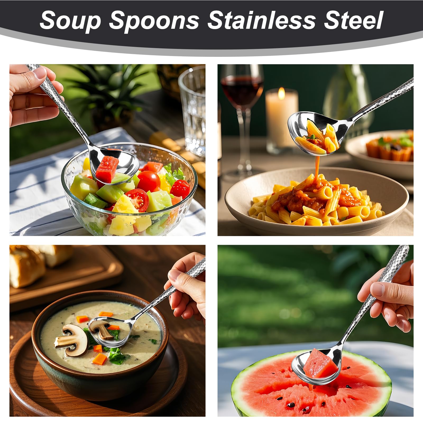 LANGMINGDE ergonomic long-handle soup spoon for comfortable use.