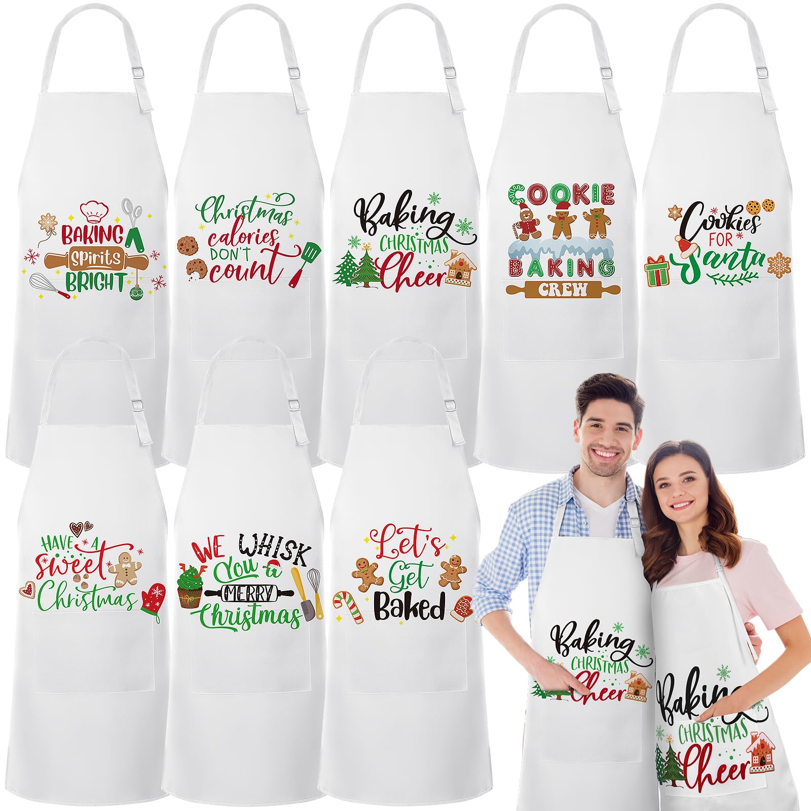 Langyiwee Christmas apron multi-pattern set—perfect for coordinating a festive bake with family.