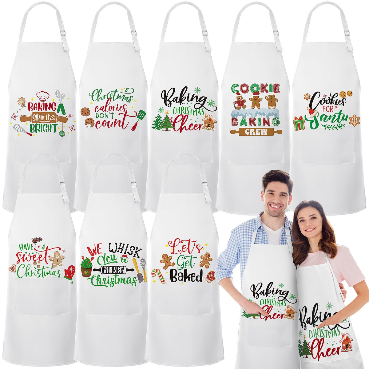 Langyiwee Christmas apron multi-pattern set—perfect for coordinating a festive bake with family.
