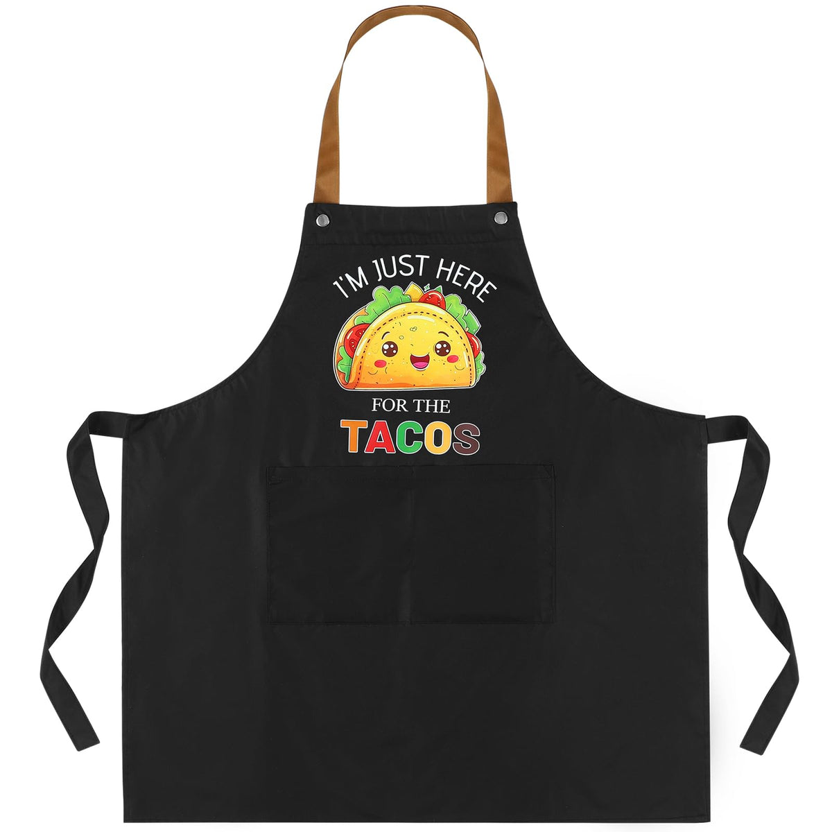 Langyiwee taco apron in black and yellow front view for mess-free cooking.