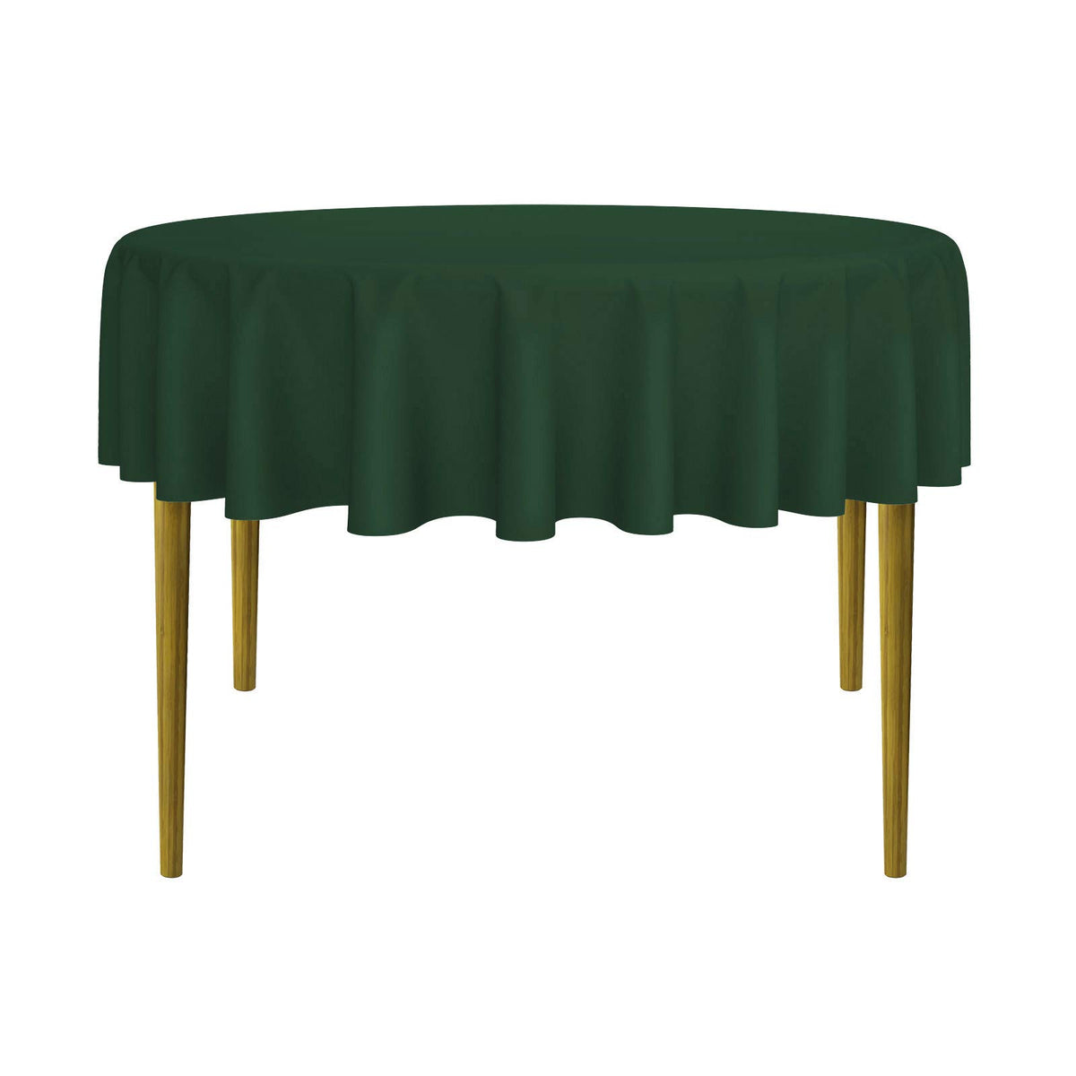 Lann's Linens 70-inch round hunter green tablecloth on an elegant banquet setup.