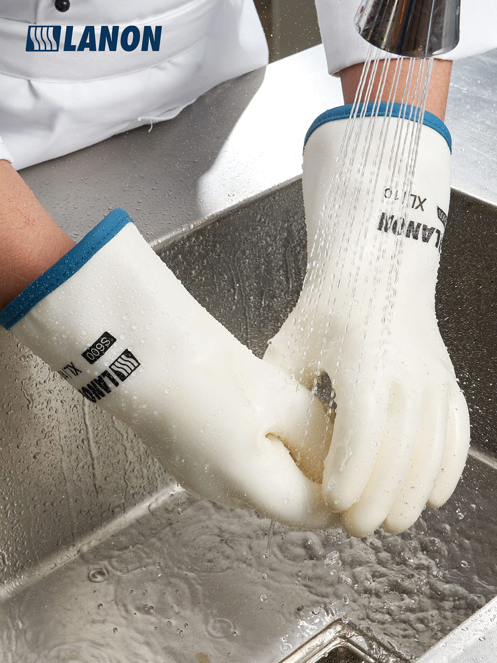 LANON Liquid Silicone Gloves in kitchen for versatile protection during cooking.
