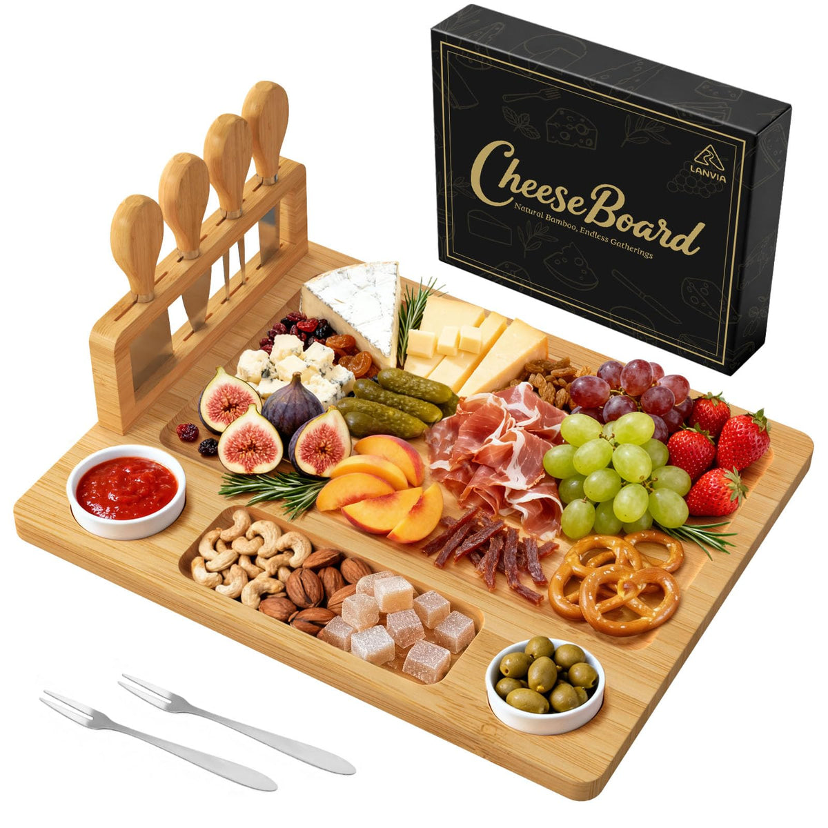 LANVIA bamboo charcuterie board square presentation for stylish entertaining