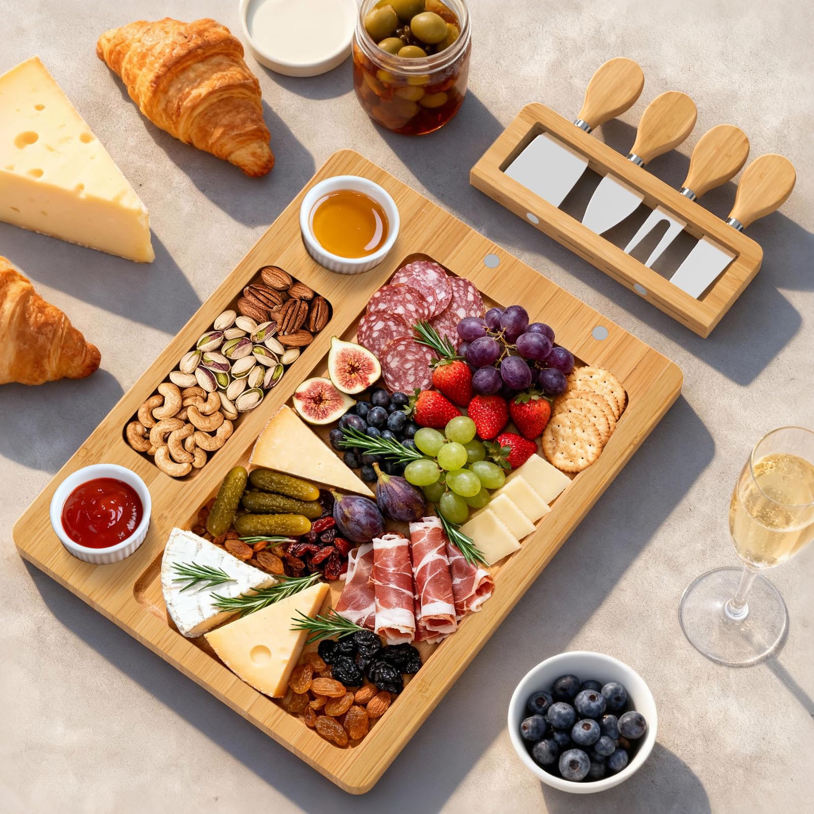 LANVIA natural bamboo surface showcases your platter with warm natural texture
