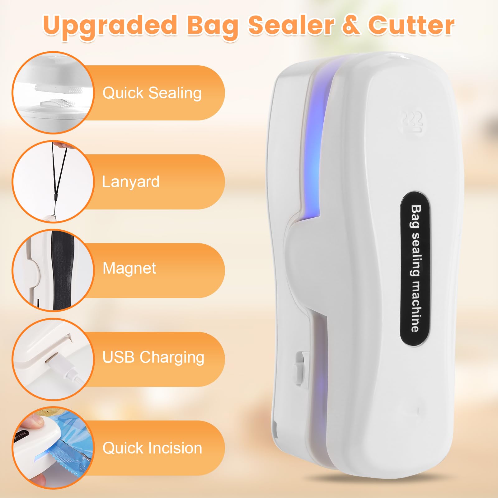 Lanxhic USB-C rechargeable mini sealer shown for cordless sealing.