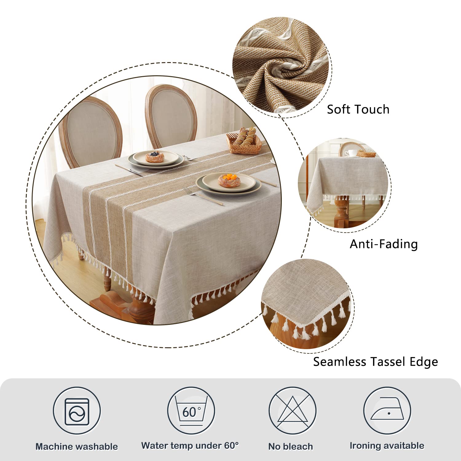 Laolitou 55x70 inch rectangle fits 4-6 seats.