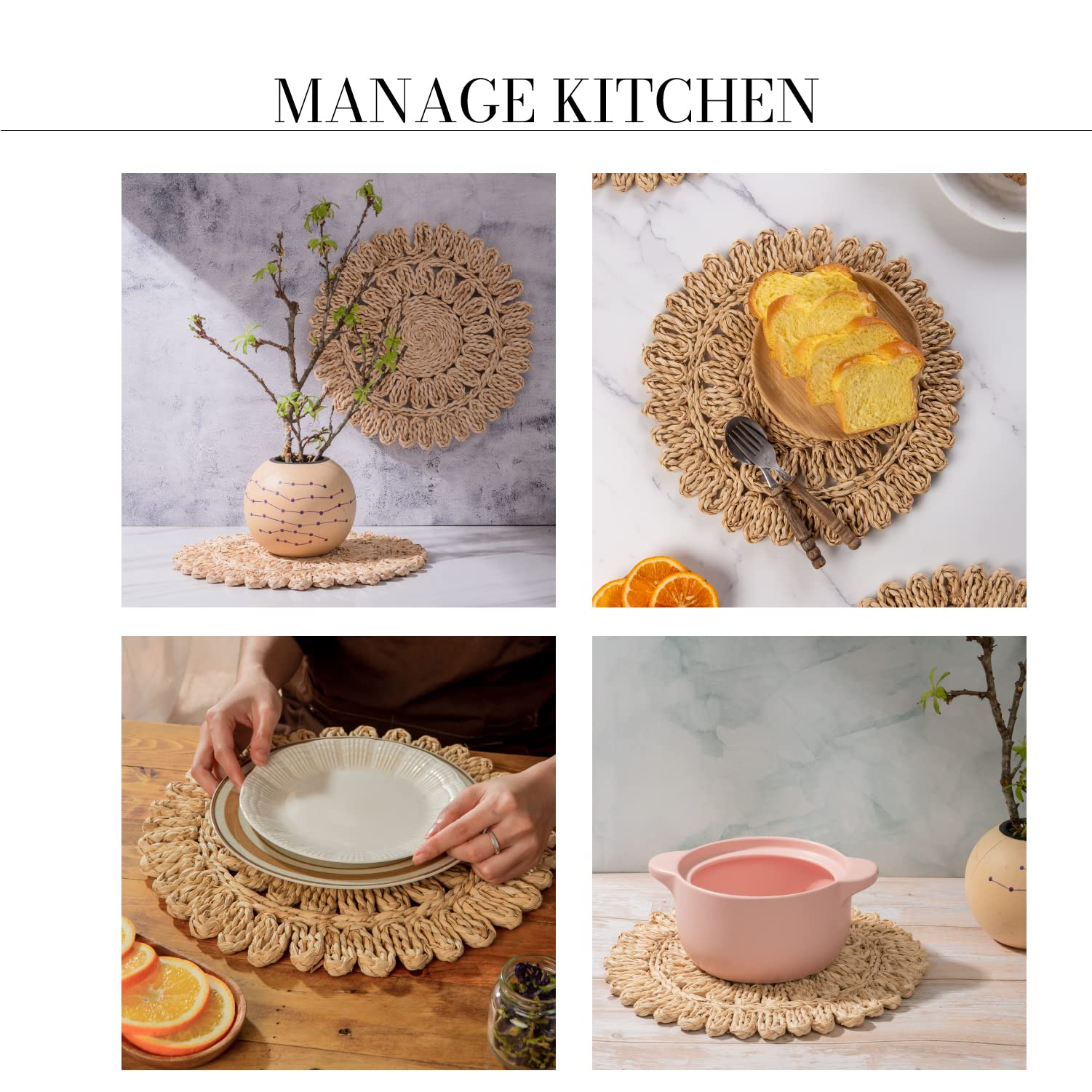 Laquedecraft 11.8-inch round placemat showcases handmade texture for cozy gatherings.