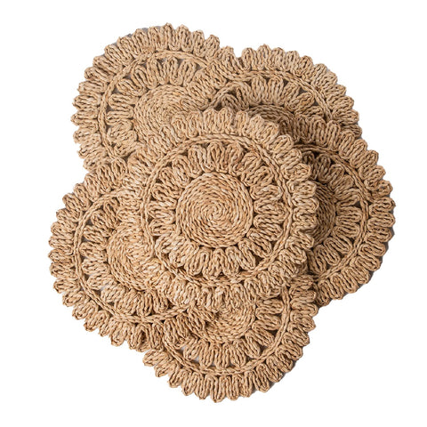 Laquedecraft round corn husk placemat 13.8 inches adds rustic warmth to meals.