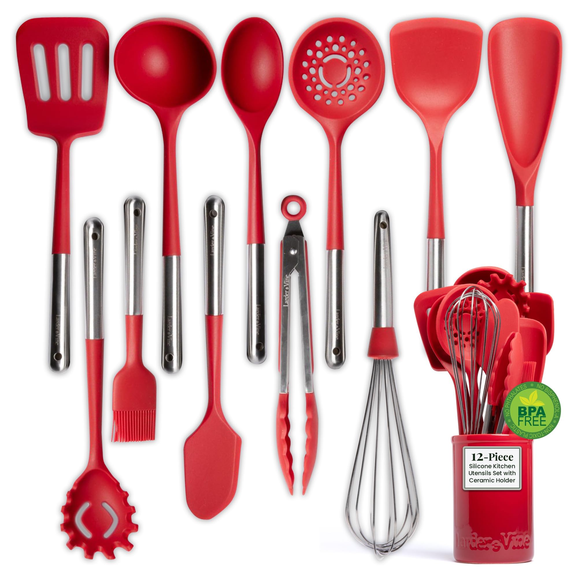 Larder & Vine 12-piece-silicone-utensils-set with versatile tools for cooking
