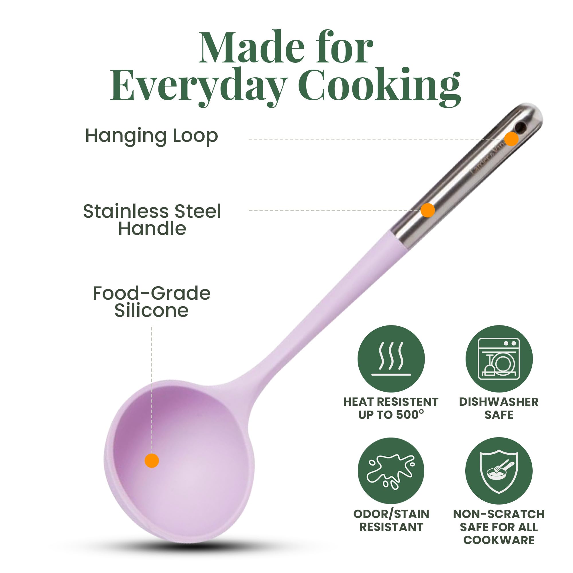 Larder & Vine utensils are dishwasher-safe for easy cleanup after cooking.