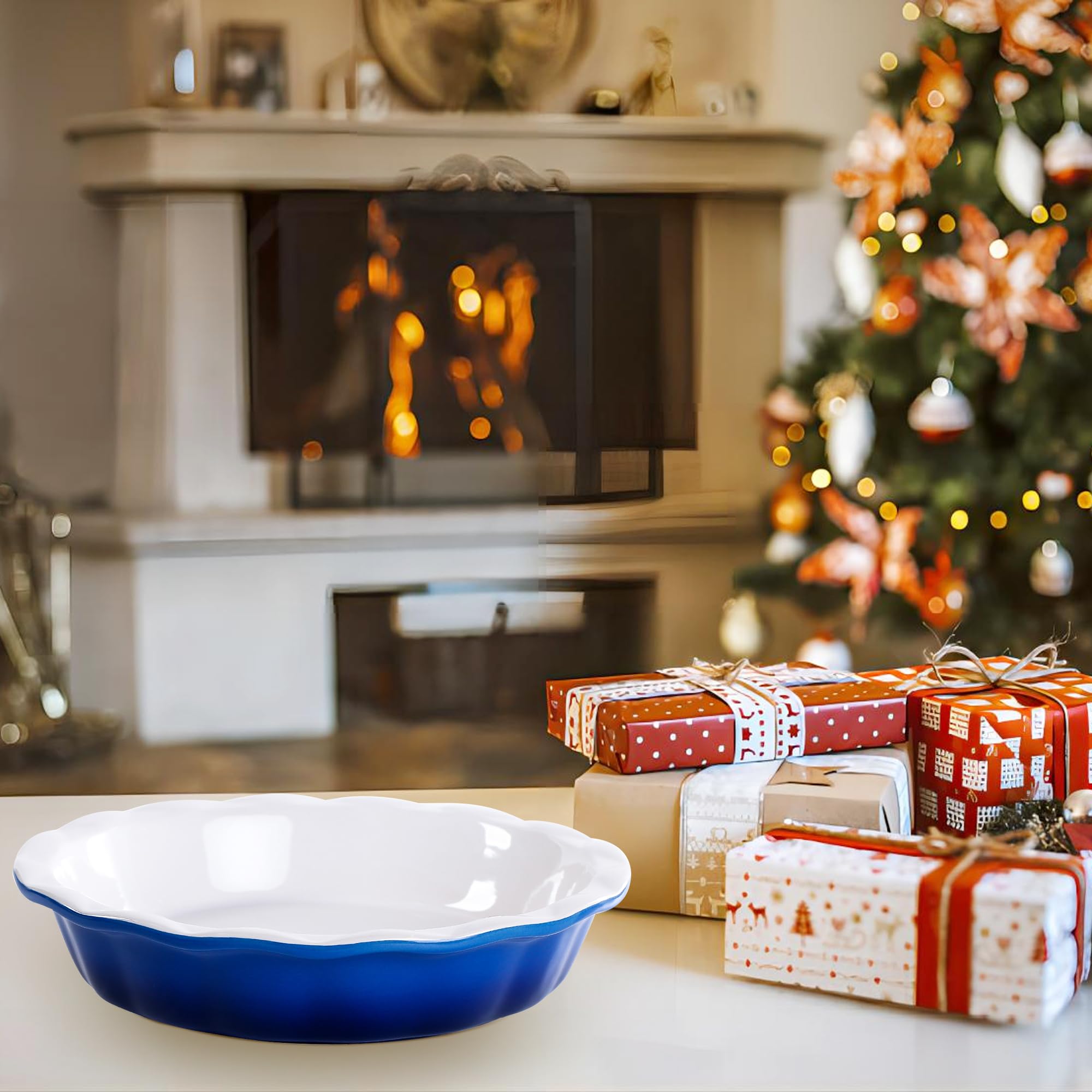 Versatile Lareina blue pan works for pies, quiches, and tarts.