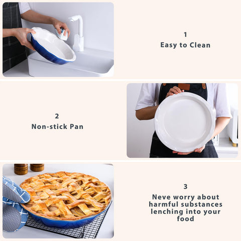 Oven-safe Lareina deep-dish pie pan simplifies cooking from bake to table.