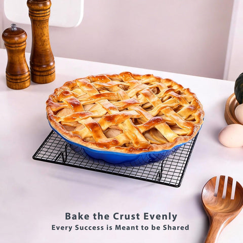 Durable blue ceramic Lareina pan resists wear during frequent baking.