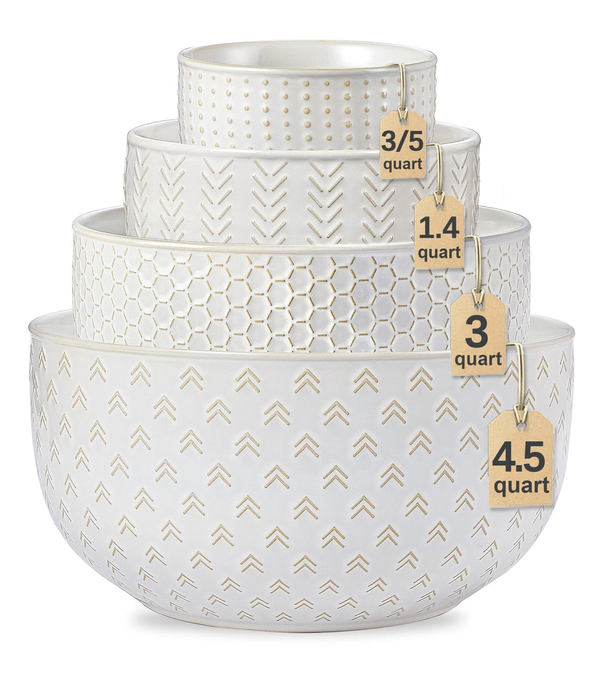 Lareina ceramic large mixing bowls four-pack with nesting design for space saving