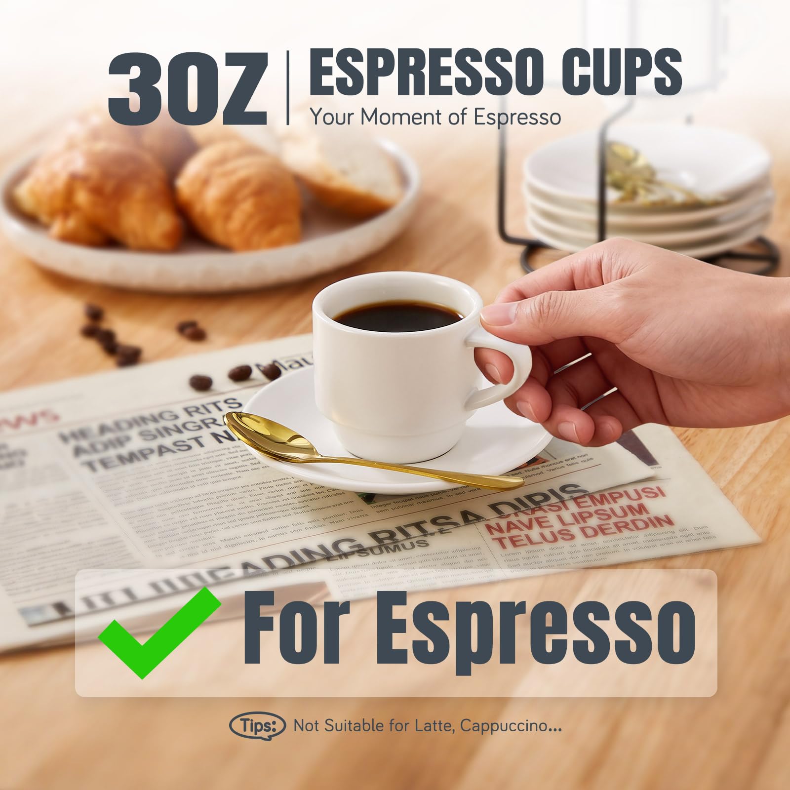 Lareina demitasse cups with stand keep coffee setup tidy and portable.