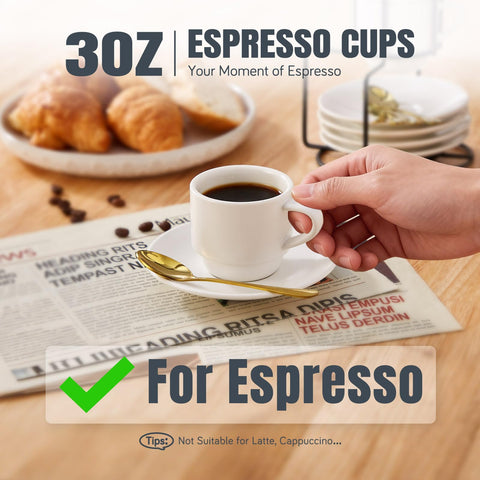 Lareina demitasse cups with stand keep coffee setup tidy and portable.