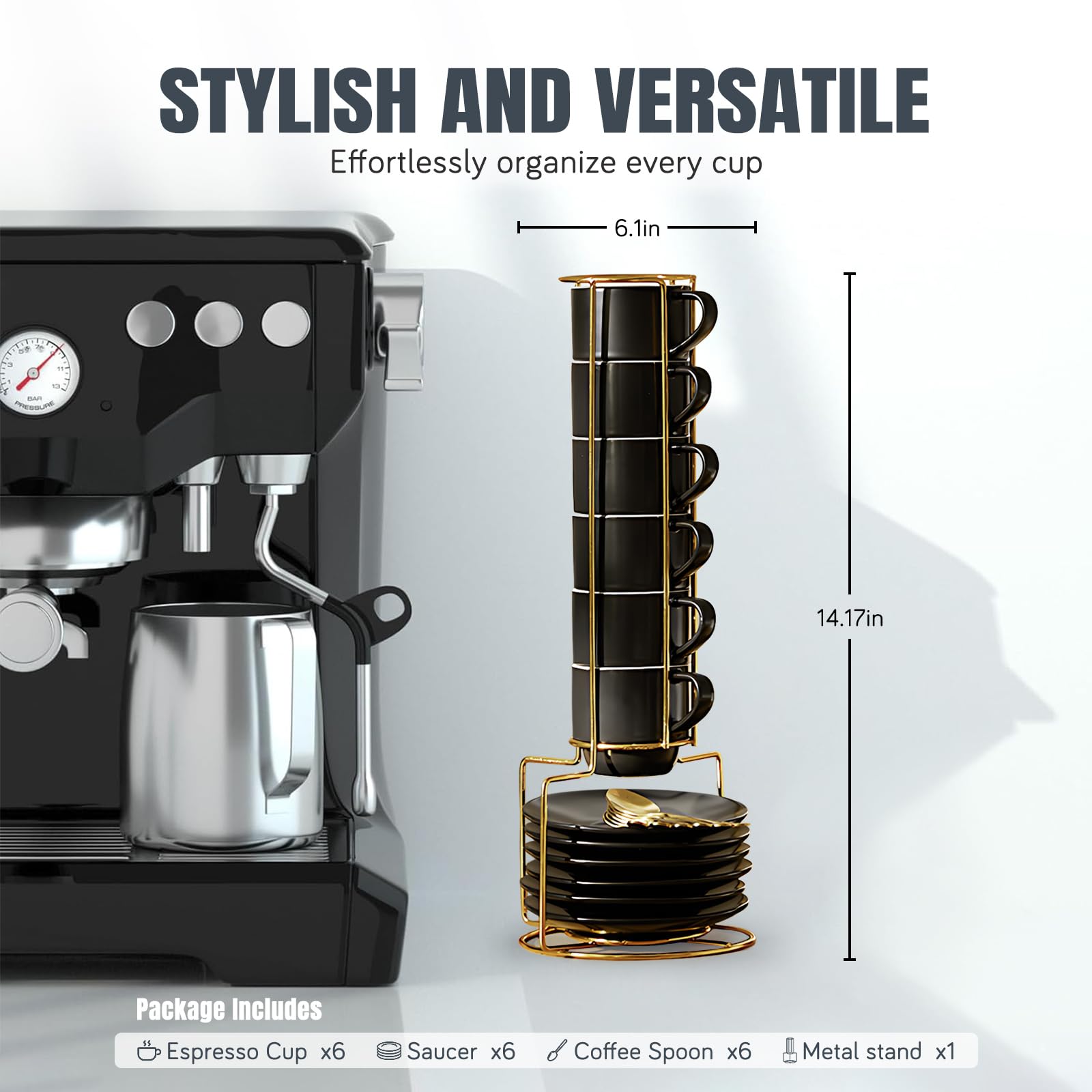 Lareina espresso cups stand keeps cups organized and easy to move.