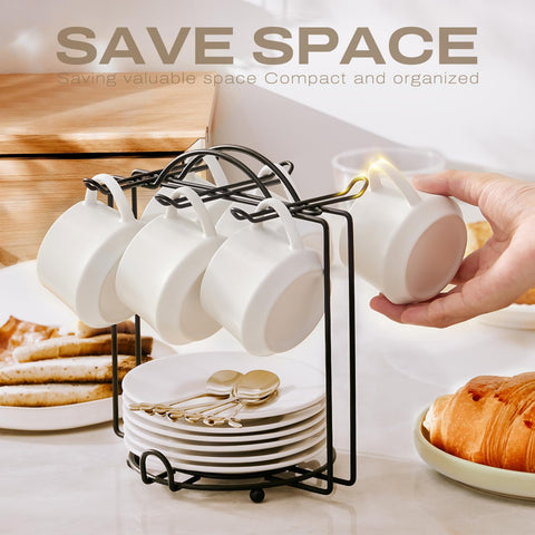 Lareina metal stackable stand keeps cups organized and display-ready.