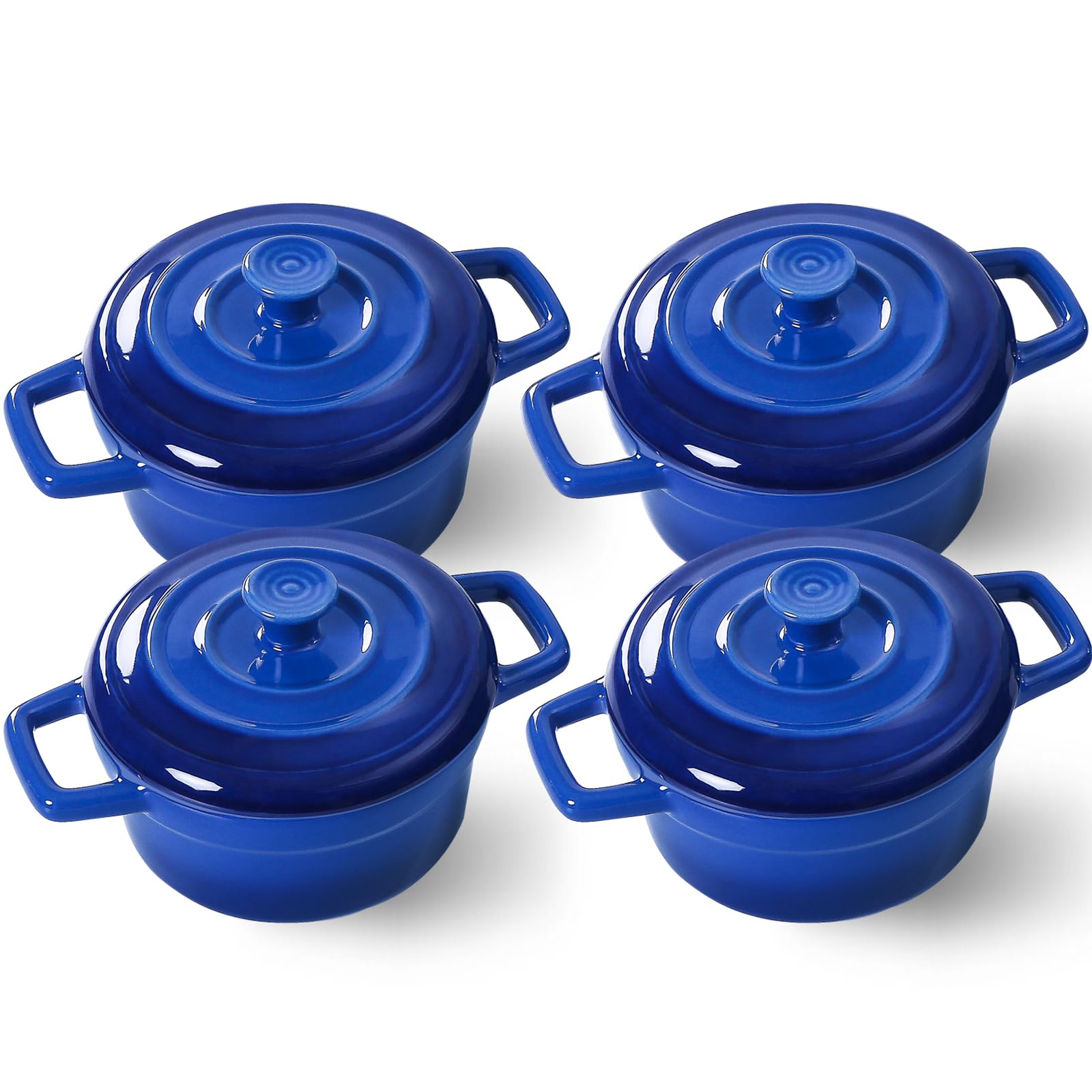 Lareina Mini Cocotte 12oz blue set with lid for easy single-serving meals.