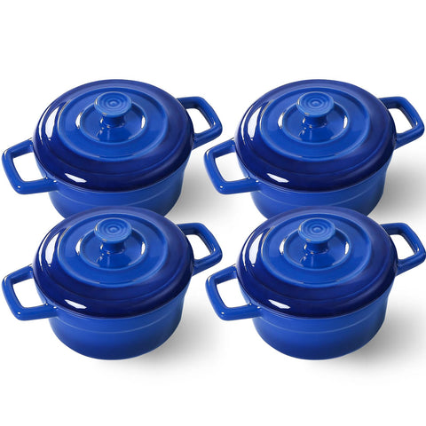 Lareina Mini Cocotte 12oz blue set with lid for easy single-serving meals.