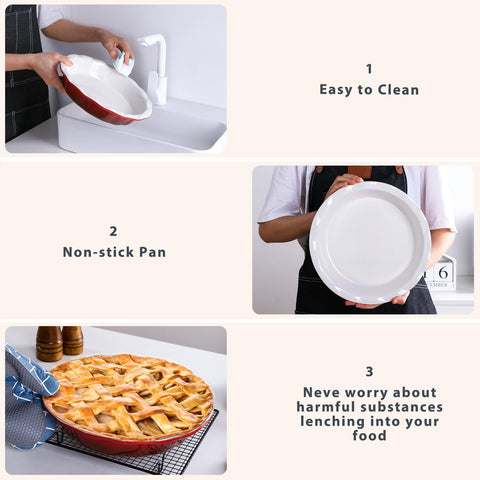 Lareina deep dish pie pan supports freezer storage and convenient meal prep.