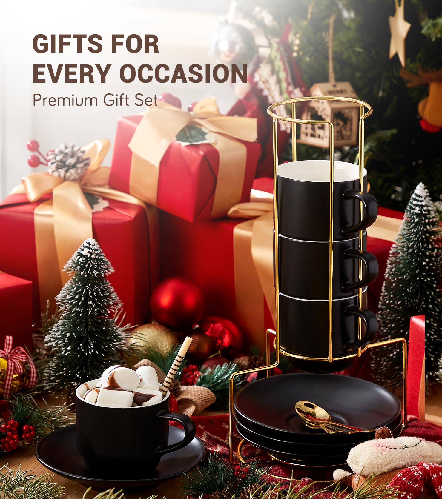 Stackable rack reduces clutter in small kitchens and coffee corners.