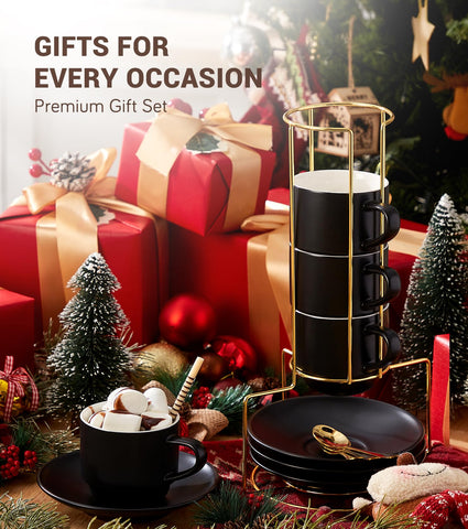 Stackable rack reduces clutter in small kitchens and coffee corners.