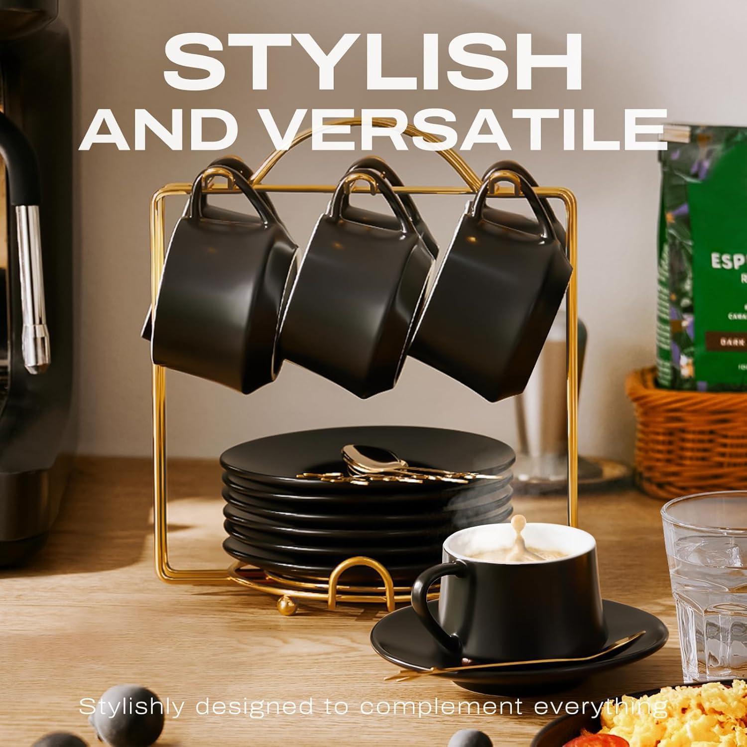 Lareina stainless-steel stackable rack keeps your espresso station organized.