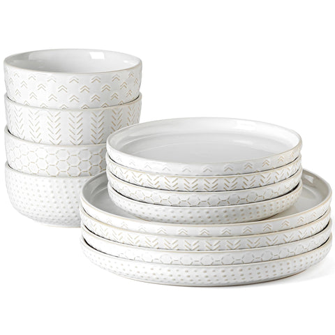 Lareina stoneware ivory dinner plate with embossed boho design for everyday meals