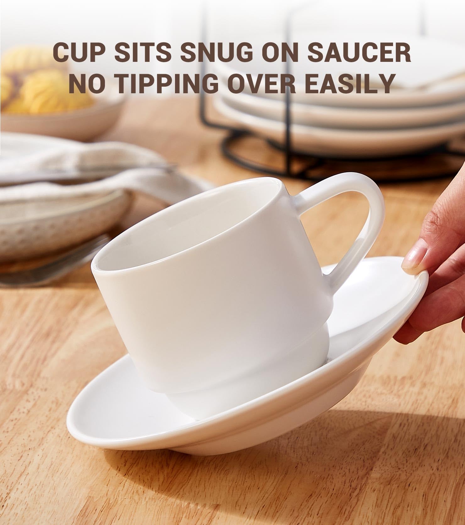 Lareina white matte porcelain cups blend with modern and classic décor.