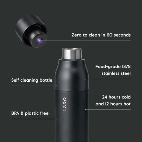 LARQ PureVis 17oz lid close-up emphasizes secure sealing and splash-proof design.