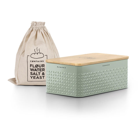 LARS NYSØM bread box in Sage Green with a metal finish for lasting freshness.