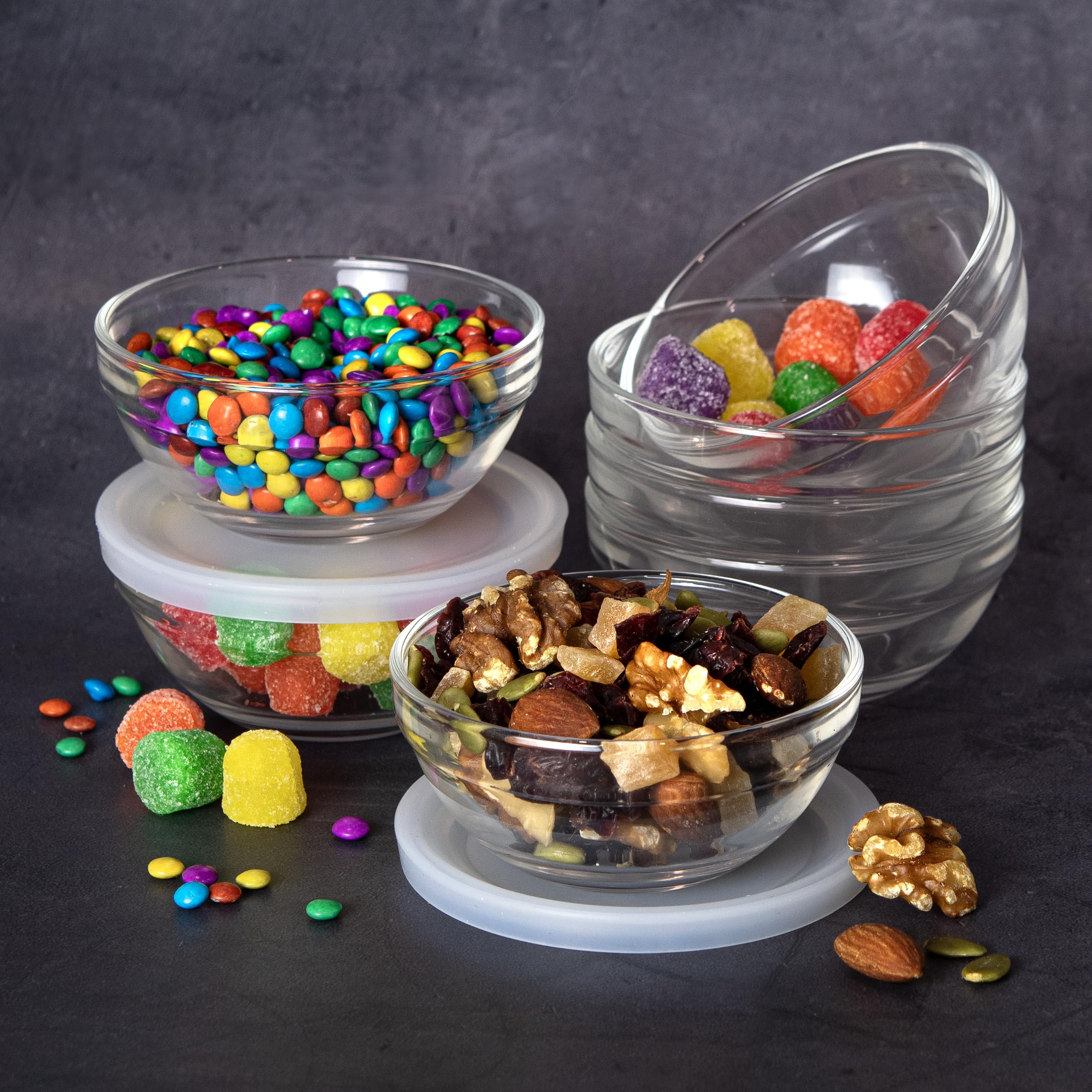 Lartique 4 oz glass bowls microwave and dishwasher safe for simple care.