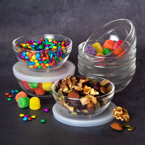 Lartique 4 oz glass bowls microwave and dishwasher safe for simple care.