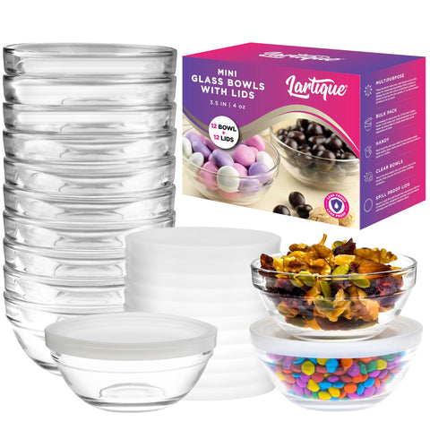 Lartique stackable bowls with lids save kitchen space.