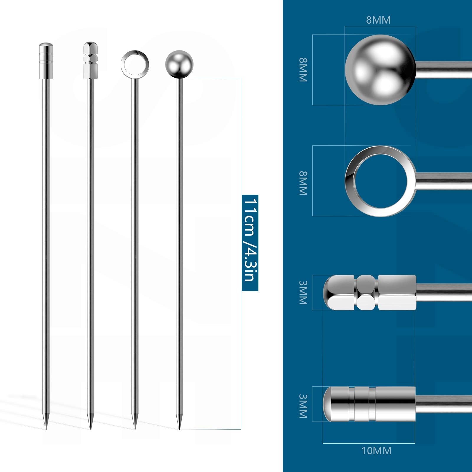 Lasiyanor stainless steel martini picks with ball-end tops for secure garnishes