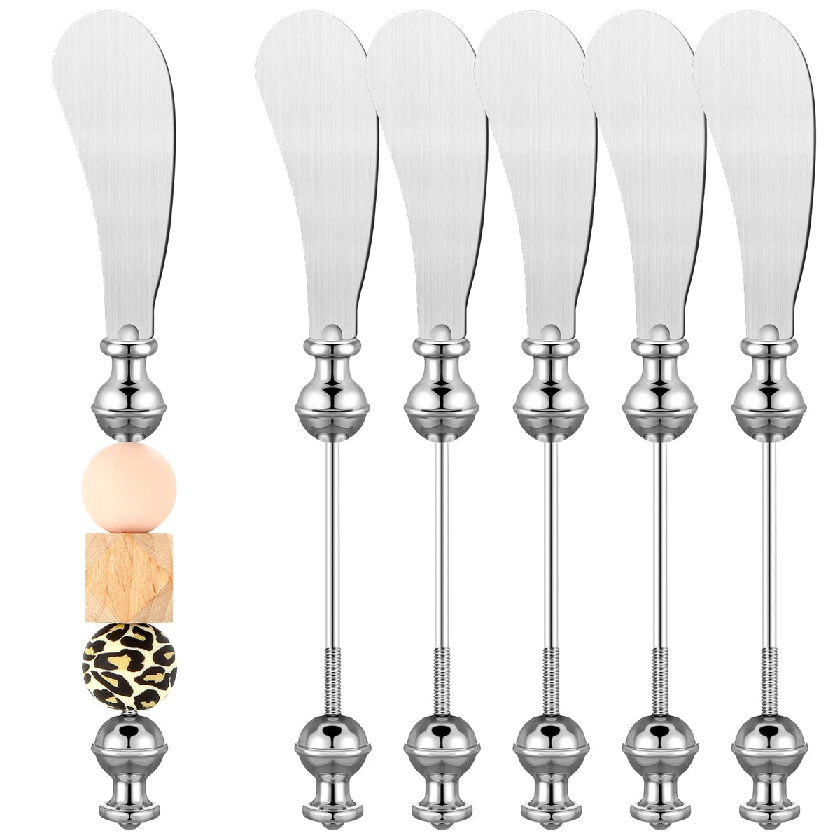 Lasnten beadable cheese spreader knife six-pack for easy charcuterie serving and DIY beads.