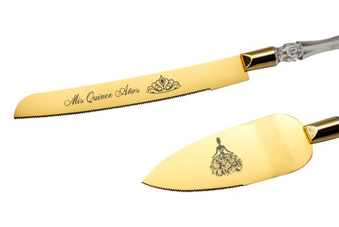 Lassos Boutique Mis Quince Años cake server with crystal-like acrylic handle for elegant serving
