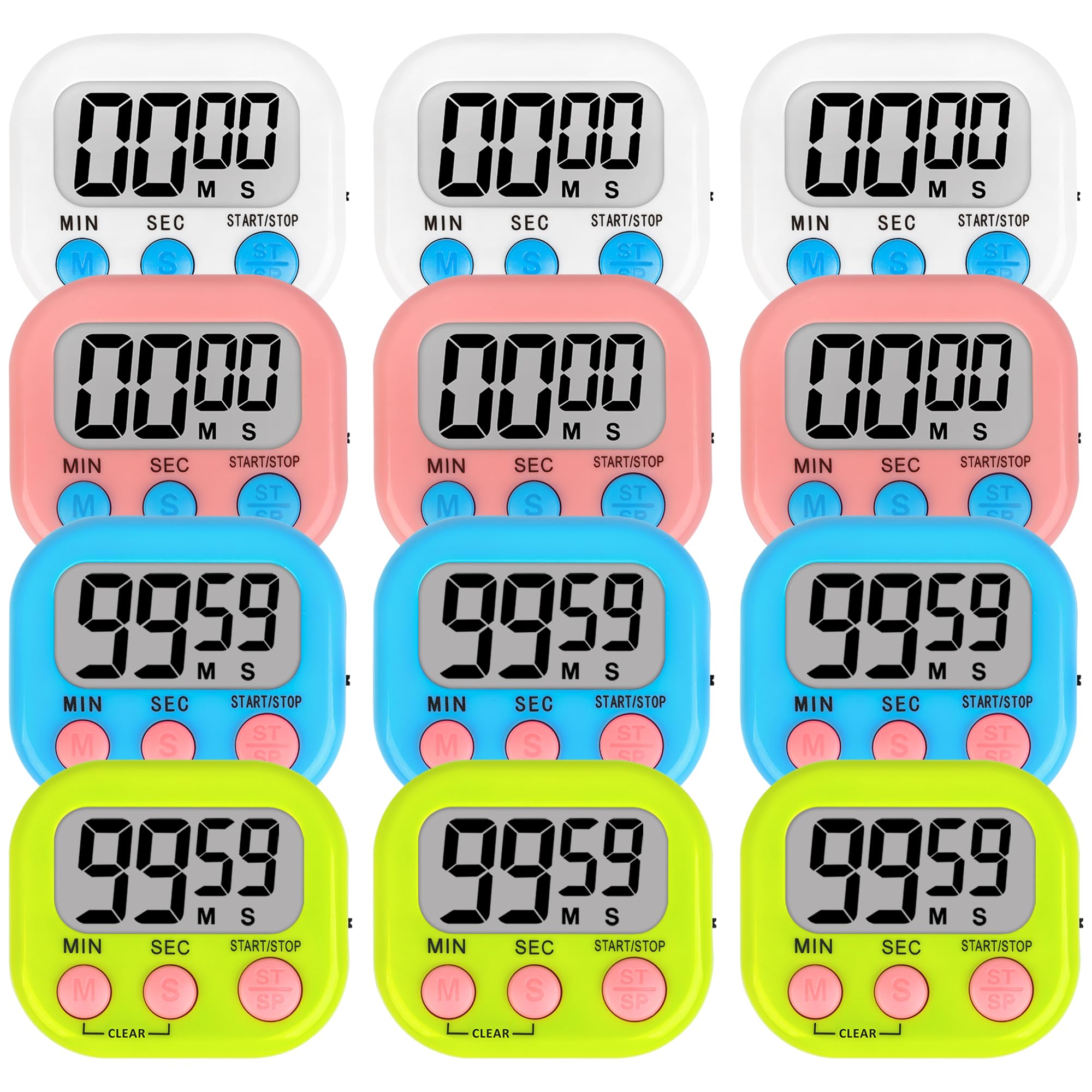 Lasubst digital timer white 12-pack on a classroom board, ideal for time-managed activities