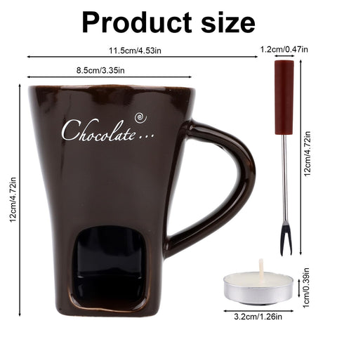 Lasuroa chocolate fondue mug with dipping scene for fruits and sweets.