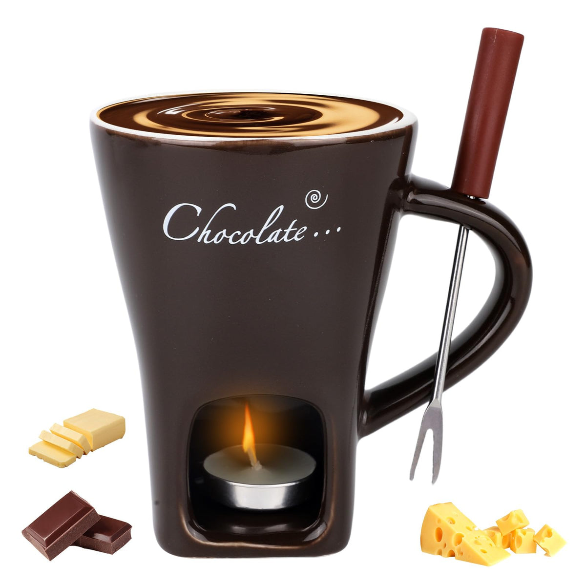 Lasuroa chocolate fondue mug front view for cozy dipping moments.