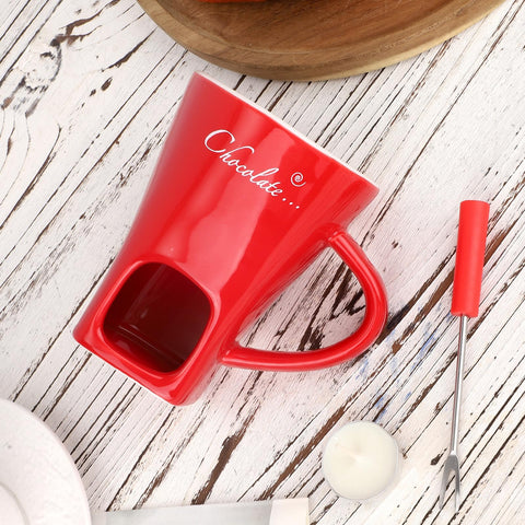 Lasuroa romantic dining table setup featuring the red fondue mug
