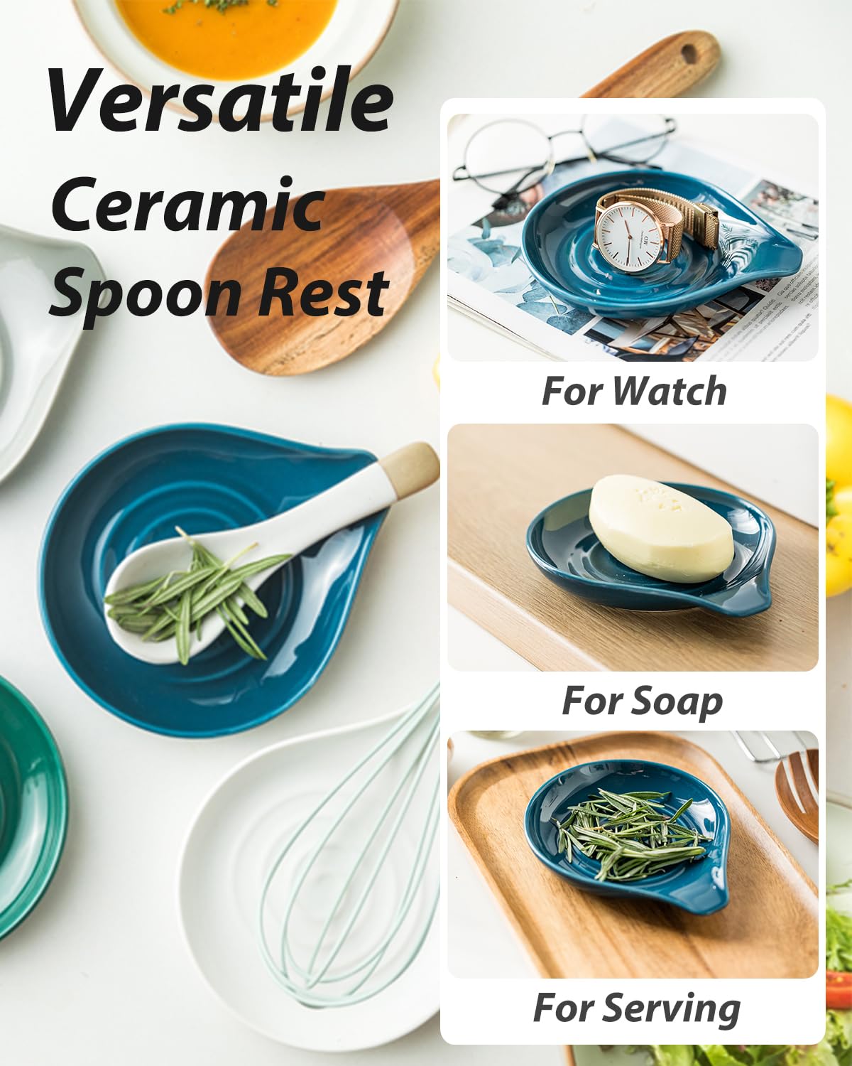 LAUCHUH non-scratch ceramic spoon rest protects countertops during hot utensil use
